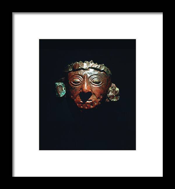 Mask Framed Print featuring the photograph Mask From The Lord Of Sipan's Tomb by Pasquale Sorrentino/science Photo Library