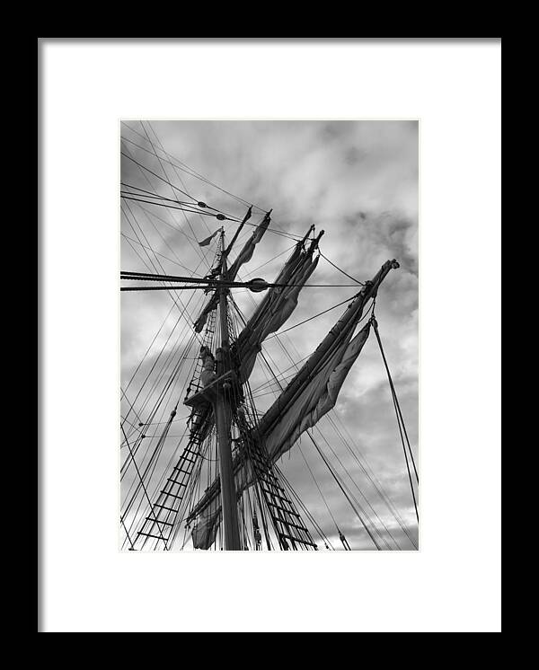 Adventure Framed Print featuring the photograph Mast and sails of a brig - monochrome by Ulrich Kunst And Bettina Scheidulin