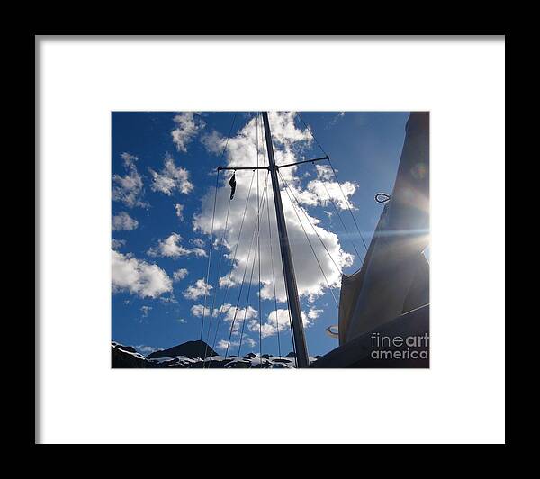Sailboat Mast Framed Print featuring the photograph Mast and Sky by Laura Wong-Rose