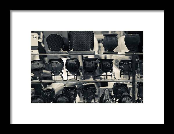 Photography Framed Print featuring the photograph Mate Cups At A Market Stall, Plaza by Panoramic Images