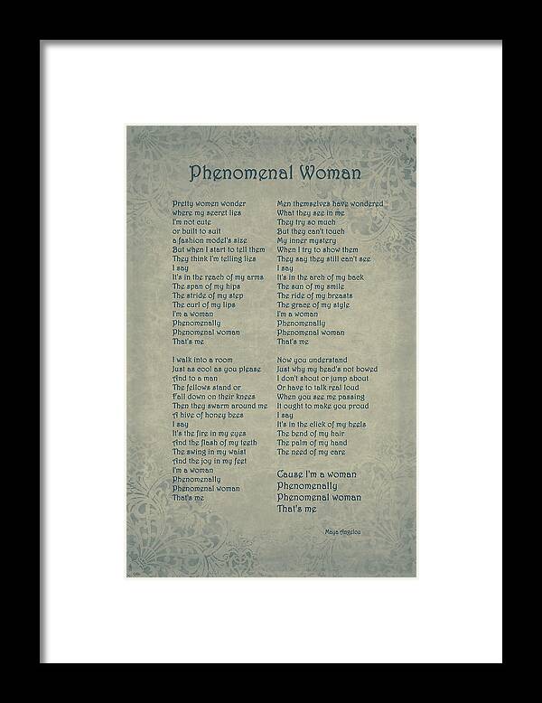 Maya Angelou Framed Print featuring the photograph Maya Angelou - Phenomenal Woman by Maria Angelica Maira