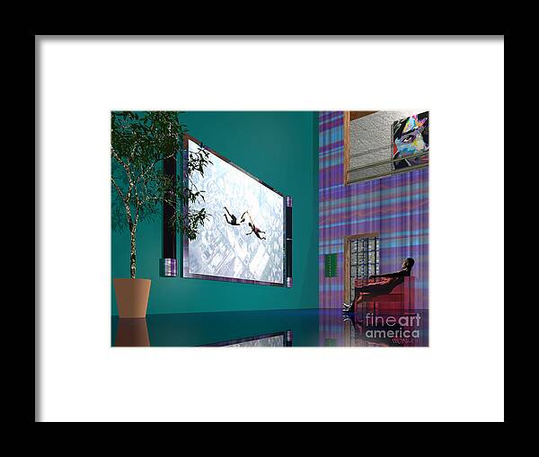 Portraits Framed Print featuring the digital art Media Room by Walter Neal