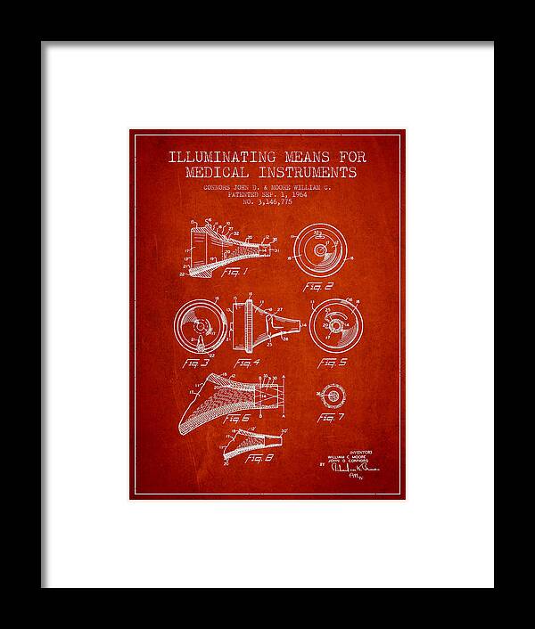 Medical Device Framed Print featuring the digital art Medical Instrument Patent from 1964 - Red by Aged Pixel