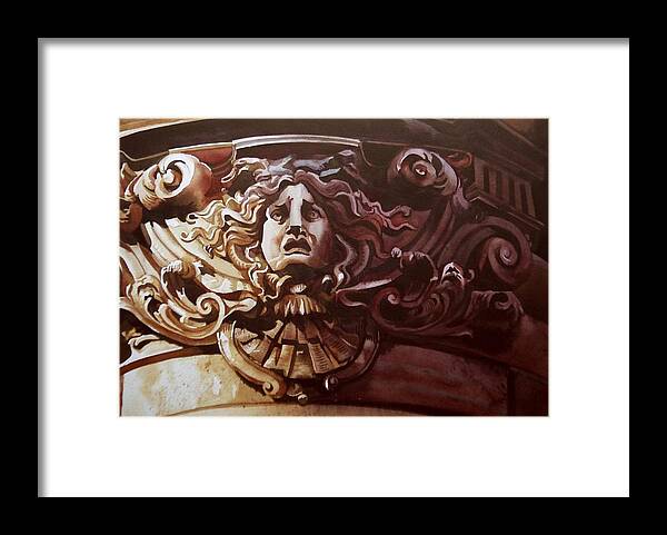 Carving Framed Print featuring the painting Medusa in Stone by Alfred Ng