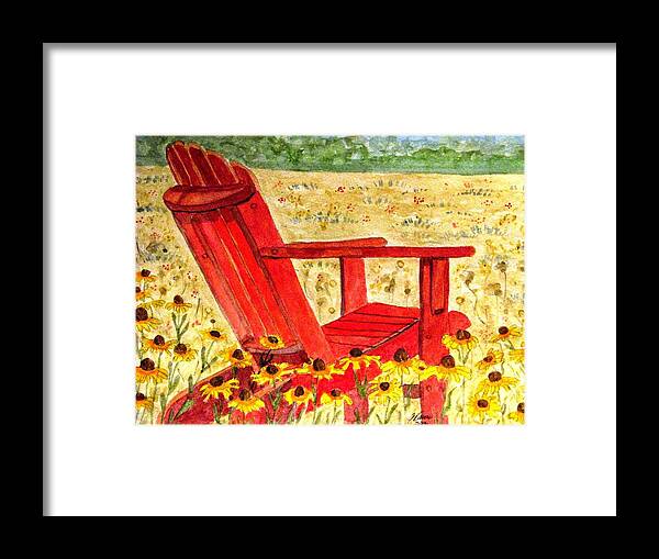 Adirondack Chair Framed Print featuring the painting Meet Me In The Meadow by Angela Davies