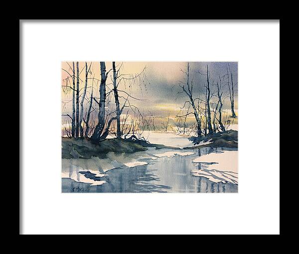 Glenn Marshall Yorkshire Artist Framed Print featuring the painting Melt Water on Skipwith Common by Glenn Marshall