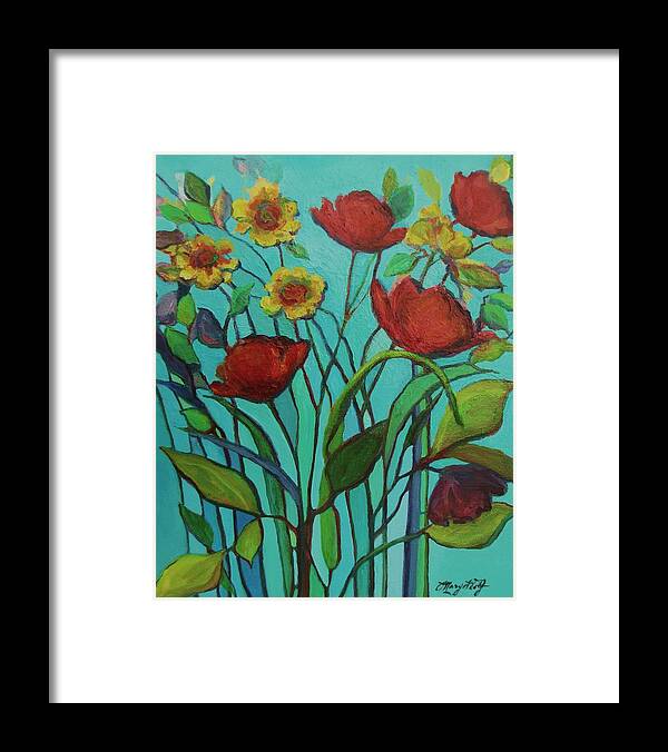 Contemporary Floral Painting Framed Print featuring the painting Memories of the Meadow by Mary Wolf