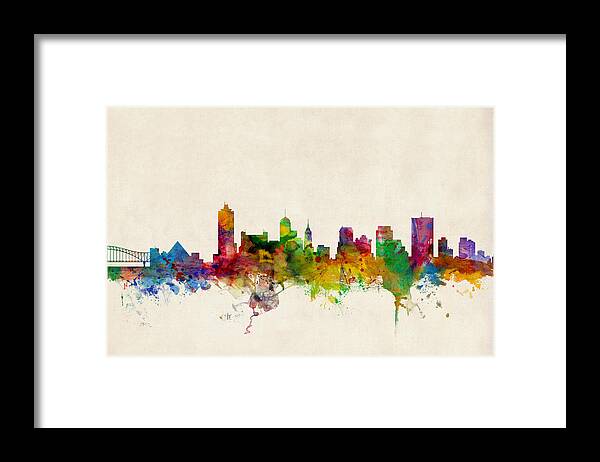 Watercolour Framed Print featuring the digital art Memphis Tennessee Skyline by Michael Tompsett