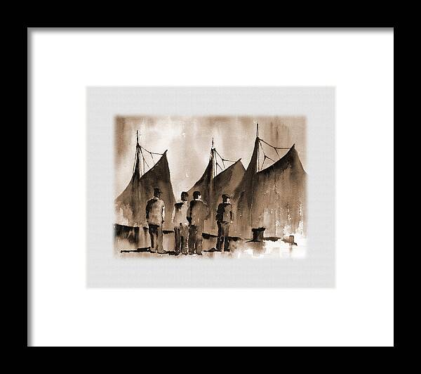 Val Byrne Framed Print featuring the painting Men Lokking at Hookers Galway by Val Byrne