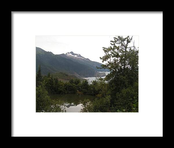 Photo Of The Mendenhall Glacier In The Background. Alaska Landscape Framed Print featuring the photograph Mendenhall glacier 2. Alaska by Annika Farmer