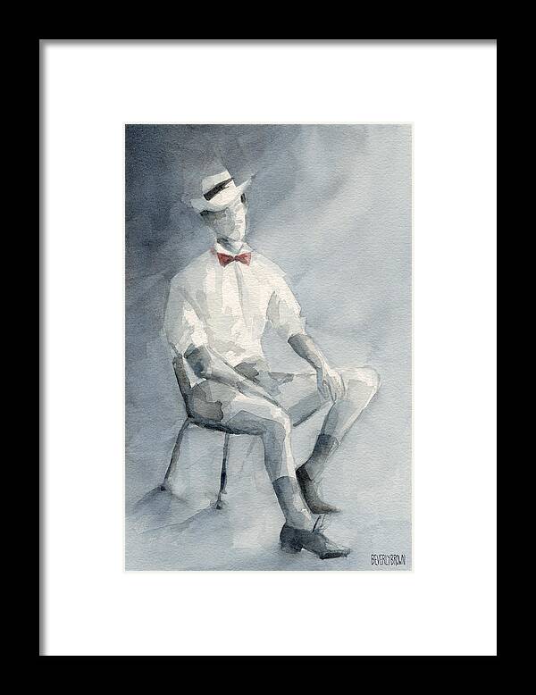 Fashion Framed Print featuring the painting Mens Fashion Illustration Art Print Hat and Bowtie by Beverly Brown