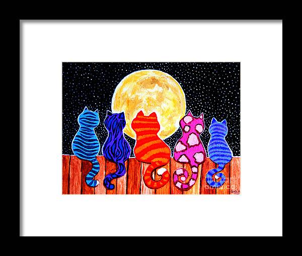 Cats Framed Print featuring the painting Meowing at Midnight by Nick Gustafson