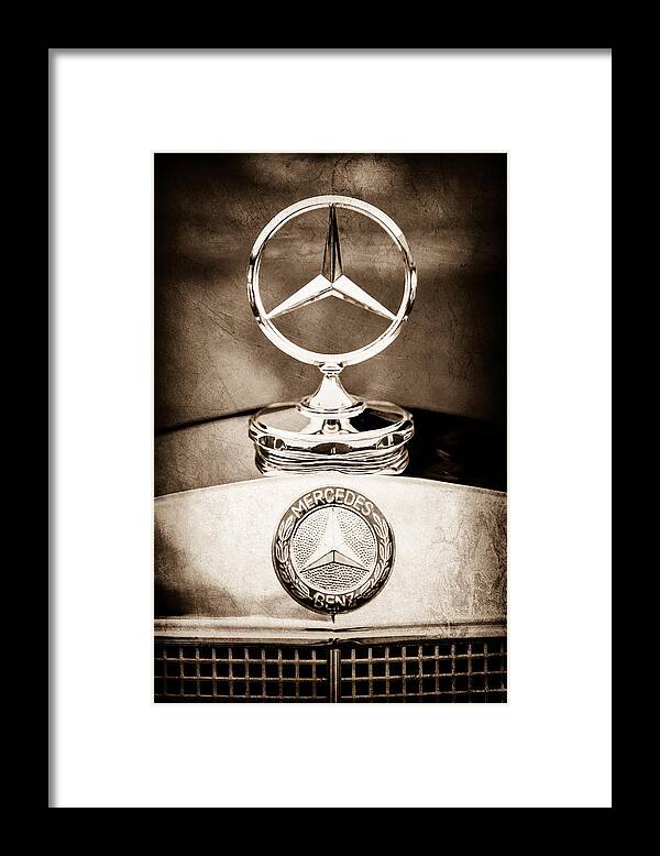 Mercedes-benz Hood Ornament Framed Print featuring the photograph Mercedes-Benz Hood Ornament - Emblem by Jill Reger