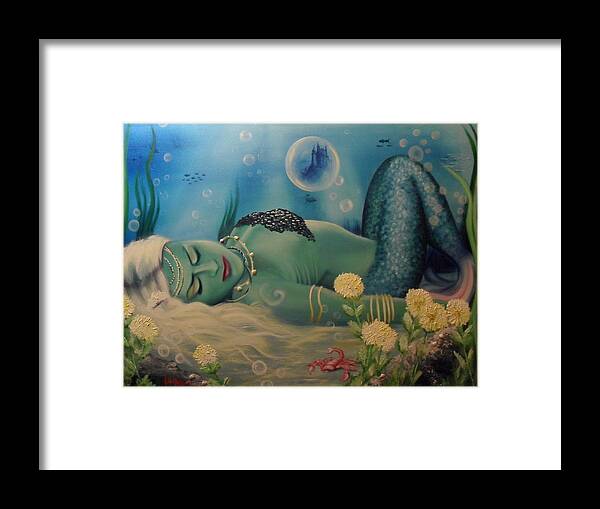 Mermaid Framed Print featuring the painting Mermaid in seabed by Lefteris Skaliotis