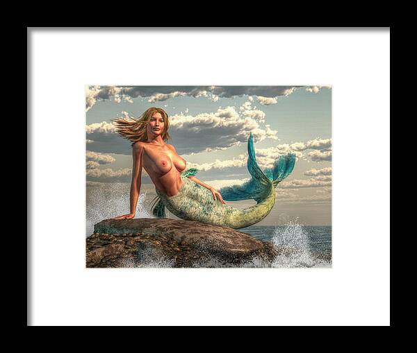 Mermaid Framed Print featuring the painting Mermaid on the Rocks by Kaylee Mason