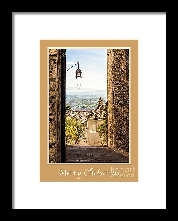 Italian Framed Print featuring the photograph Merry Christmas with Valley Outside Assisi by Prints of Italy