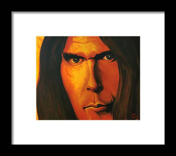 Niel Young Paintings Framed Print featuring the painting Mesmerizing Eyes  Niel Young by Edward Pebworth