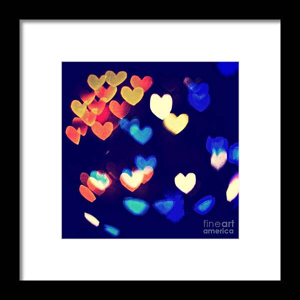Heart-shaped Framed Print featuring the photograph Messy and Colorful Bokeh Hearts with Vintage Feel IV by Beverly Claire Kaiya