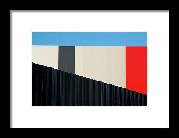 Tin Framed Print featuring the photograph Metallic Fence Against Modern Colorful by Paolo Carnassale