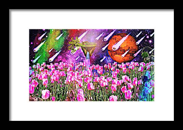 Space Framed Print featuring the painting Meteor Showers Bring Me Flowers by Ally White