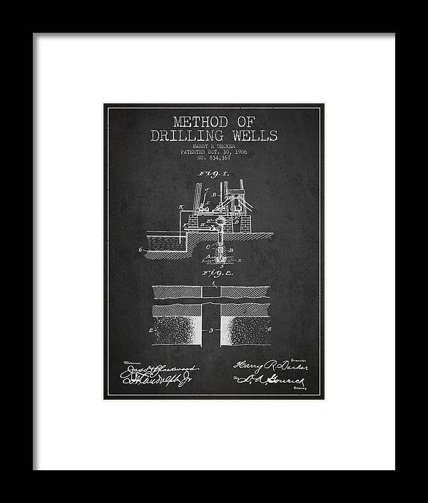 Oil Framed Print featuring the digital art Method of drilling wells Patent from 1906 - Dark by Aged Pixel