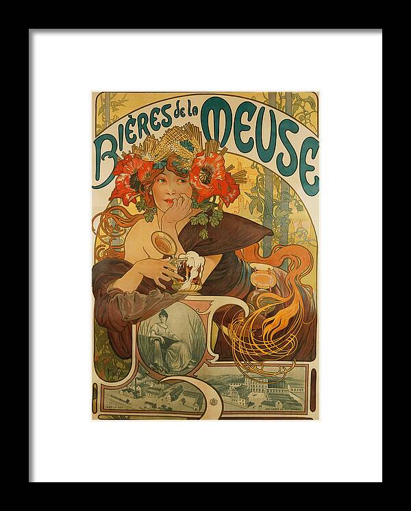 Mucha Framed Print featuring the drawing Meuse Beer by Alphonse Marie Mucha