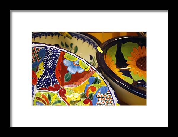 Mexican Pottery Framed Print featuring the photograph Mexican Bowls Closeup by Mark Langford