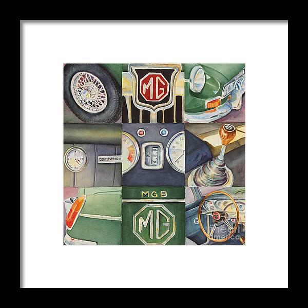  Car Framed Print featuring the painting MGB Car Collage by Karen Fleschler