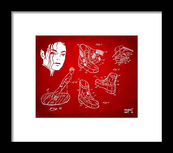 Michael Jackson Framed Print featuring the digital art Michael Jackson Anti-Gravity Shoe Patent Artwork Red by Nikki Marie Smith