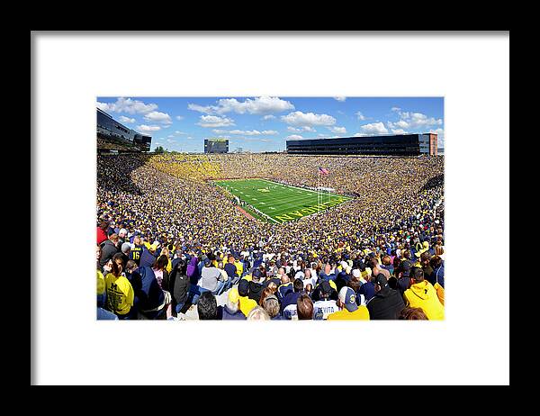 Michigan Stadium Framed Print featuring the photograph Michigan Stadium - Wolverines by Georgia Clare