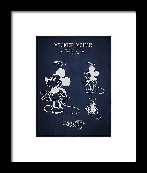 Mickey Mouse Framed Print featuring the digital art Mickey Mouse patent Drawing from 1930 by Aged Pixel
