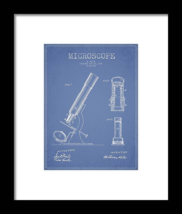 Microscope Framed Print featuring the digital art Microscope Patent Drawing From 1865 - Light Blue by Aged Pixel