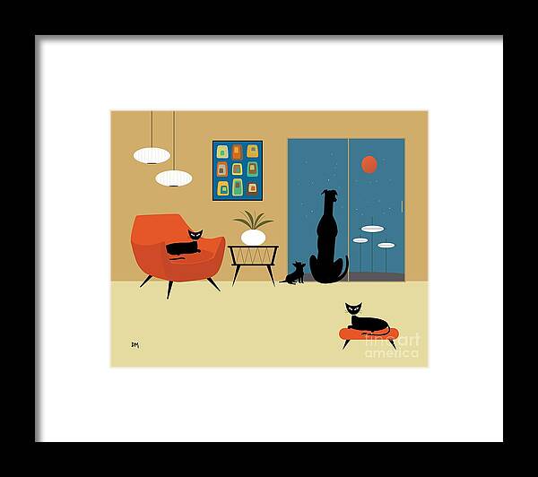 Alien Framed Print featuring the digital art Mid Century Dogs and Cats by Donna Mibus