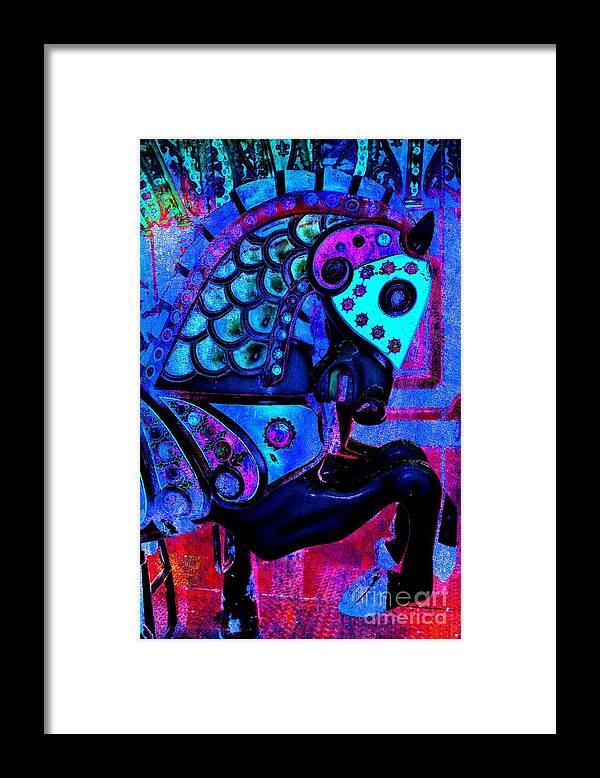 Carousel Framed Print featuring the digital art Midnight Blue Carousel Horse by Patty Vicknair