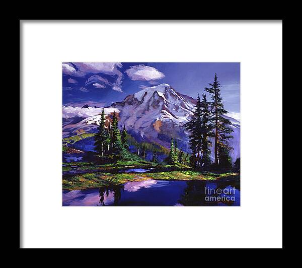 Landscape Framed Print featuring the painting Midnight Blue Lake by David Lloyd Glover
