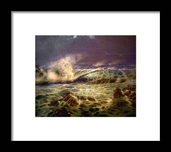 Hawaii Framed Print featuring the painting Midnight Hawaii Waimea Bay by Leland Castro