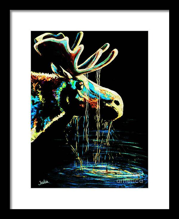 Moose Framed Print featuring the painting Midnight Moose Drool by Teshia Art