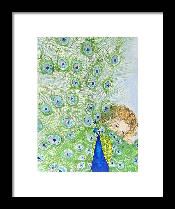 Peacock Framed Print featuring the painting Mika and Peacock by Tamir Barkan