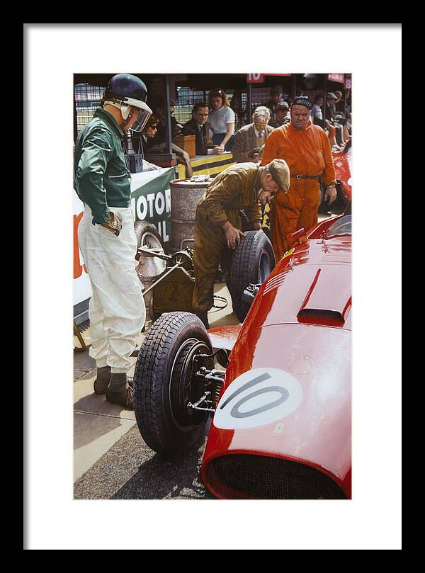 Mike Framed Print featuring the painting Mike Hawthorn Ferrari 801 Aintree 1957 by Alberto Ponno