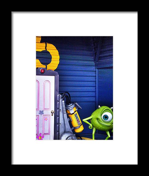 Disneyland Framed Print featuring the photograph Mike with Boo's Door - Monsters Inc. in Disneyland Paris by Marianna Mills