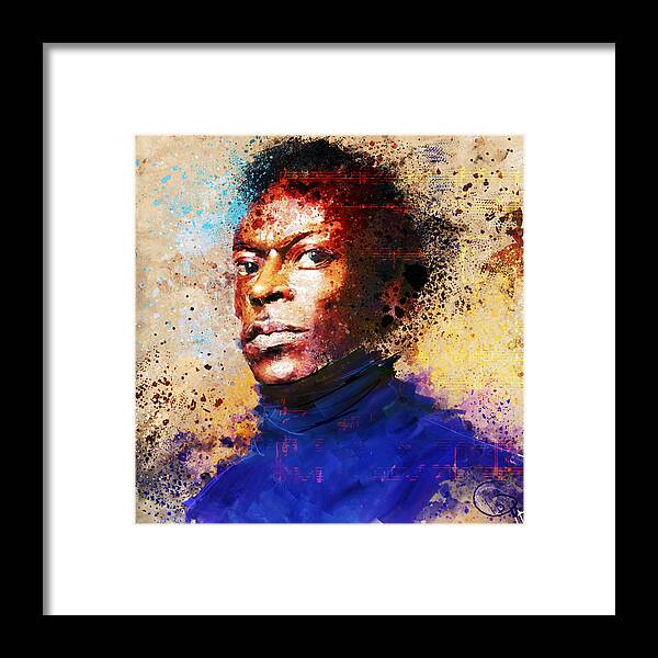 Music Icons Framed Print featuring the digital art Miles Ahead by Howard Barry