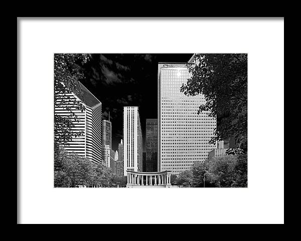 The Framed Print featuring the photograph Millennium Park Monument - The Colonnade - Wrigley Square Chicago by Alexandra Till