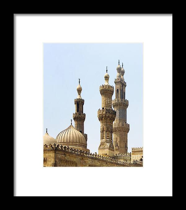 Al Azhar Framed Print featuring the photograph Minarets of Al Azhar mosque in Cairo by Paul Cowan