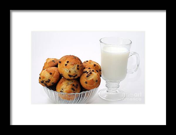 Andee Design Muffins Framed Print featuring the photograph Mini Chocolate Chip Muffins And Milk - Bakery - Snack - Dairy - 1 by Andee Design