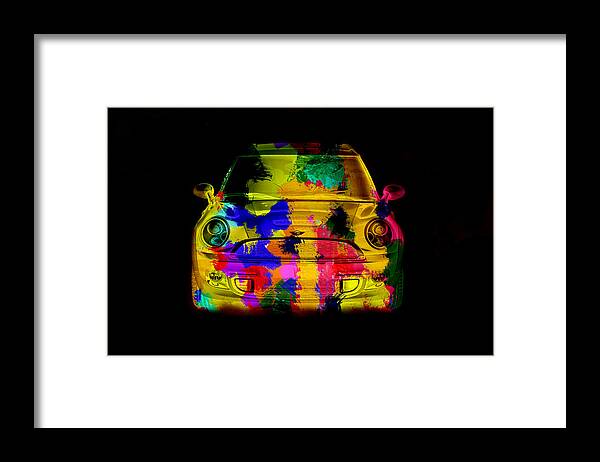 Auto Framed Print featuring the painting Mini Cooper colorful abstract on black by Eti Reid