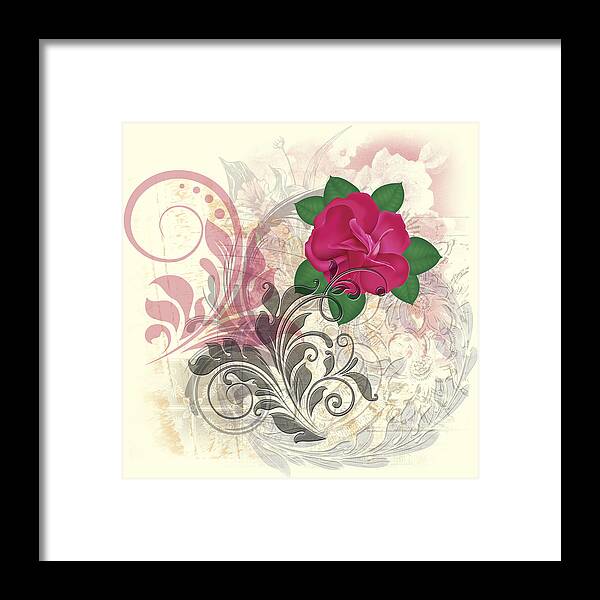 Mini Rose Framed Print featuring the digital art Mini Rose Flourish by Linda Carruth
