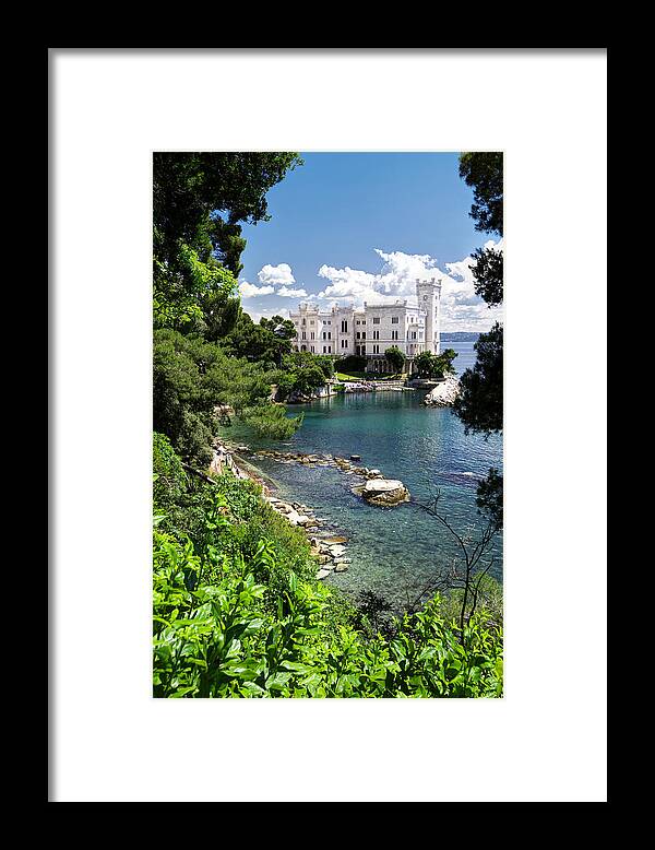 Miramare Framed Print featuring the photograph Miramare Castle beach by Ivan Slosar