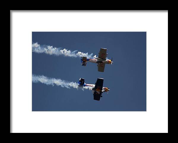 Red Bulls Aerobatics Framed Print featuring the photograph Mirror Flight by Ramabhadran Thirupattur