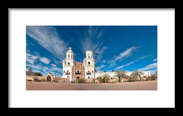 Arizona Framed Print featuring the photograph Mission San Xavier del Bac panorama by Dan McManus