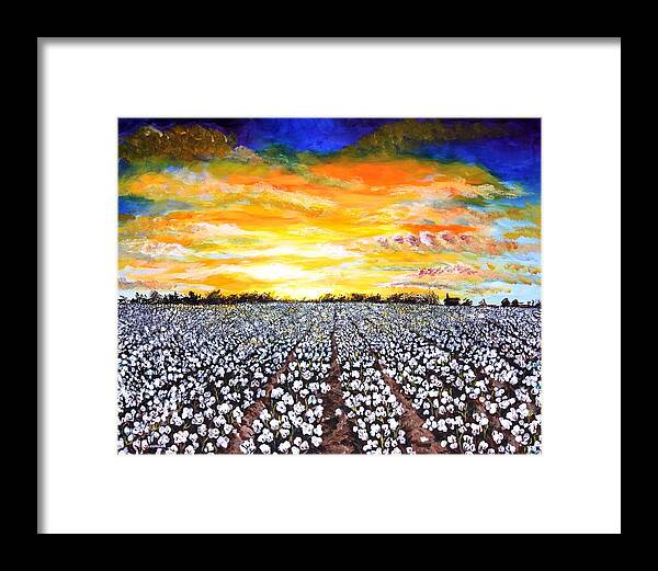 Sunset Framed Print featuring the painting Mississippi Delta Cotton Field Sunset by Karl Wagner